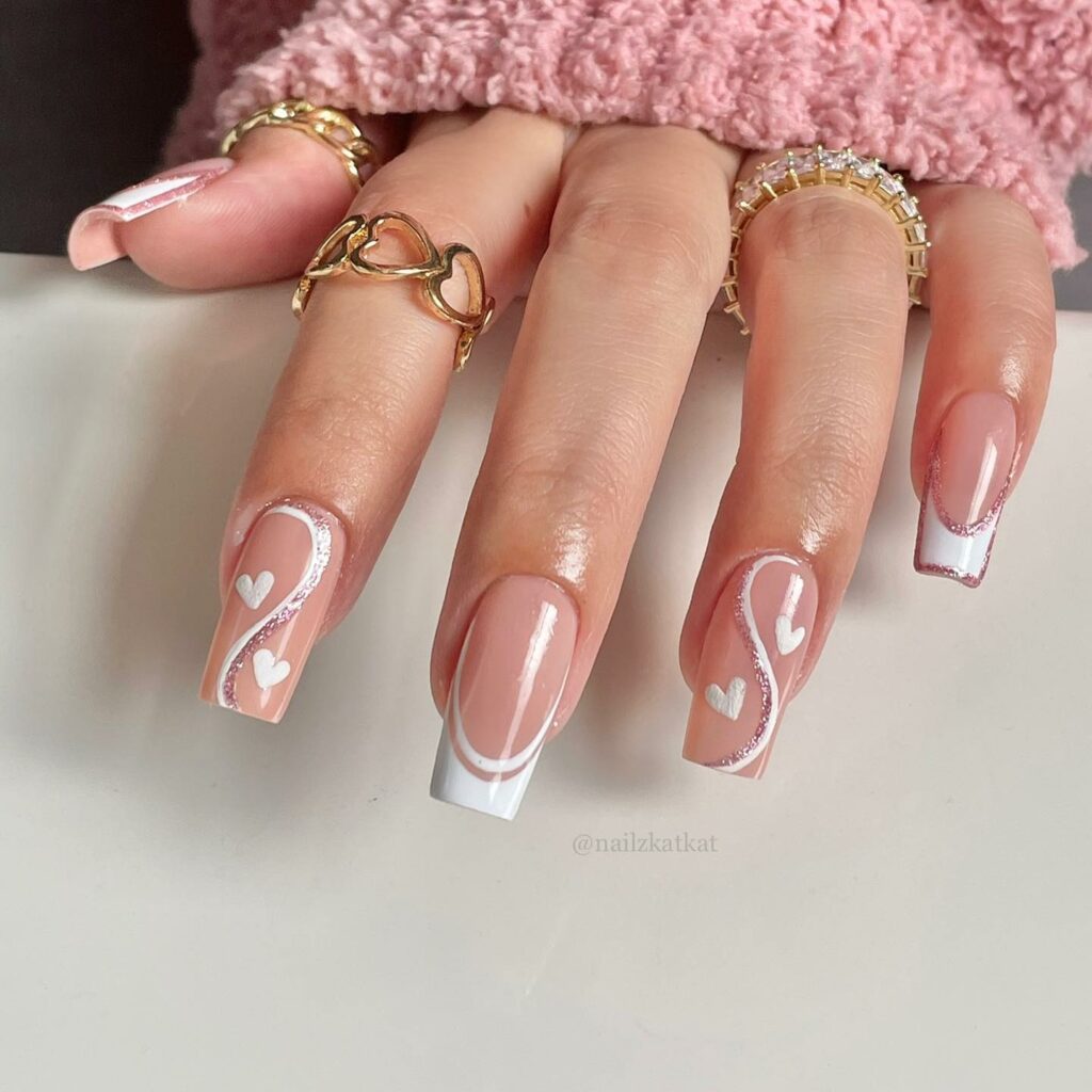 White Line rose gold nails