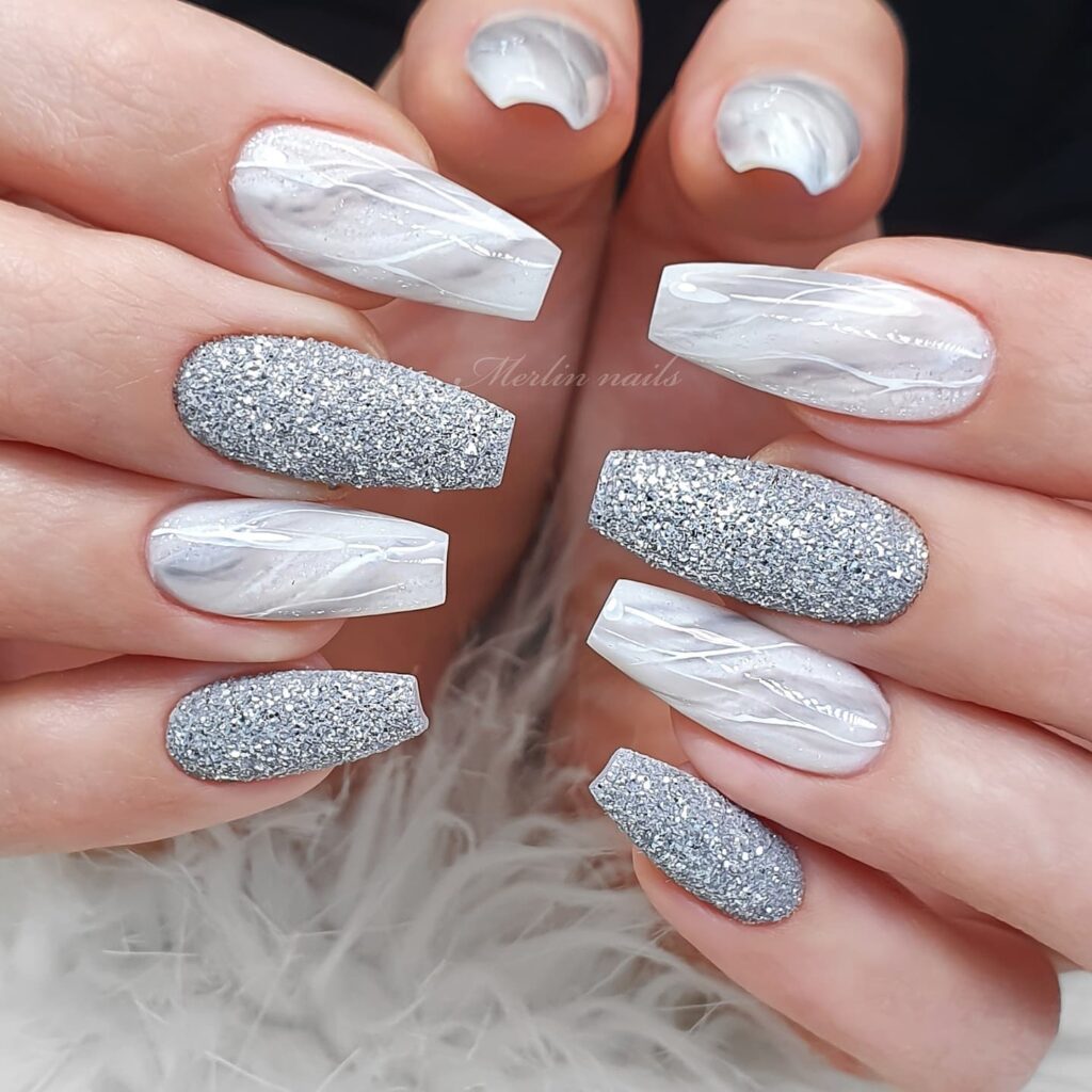 Marble January Nails with Glitter