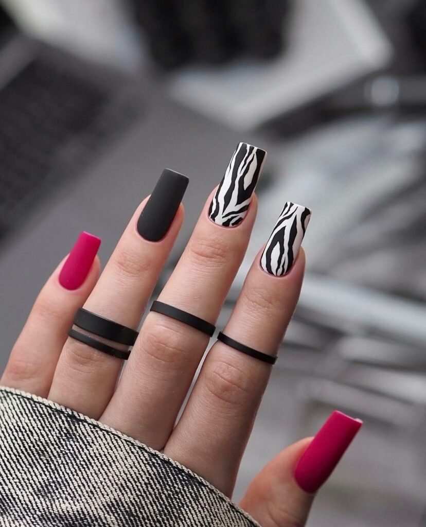 Zebra Stripe Black and Red nails