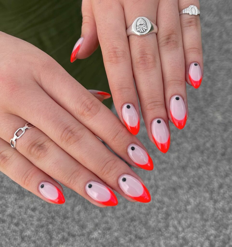 dots red french nail
