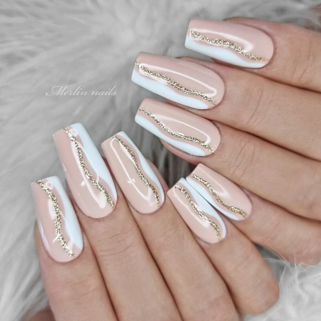 french glitter white nail