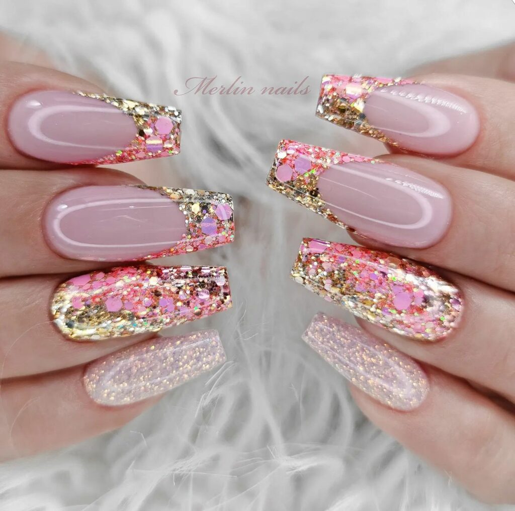 glitter rose gold nail
