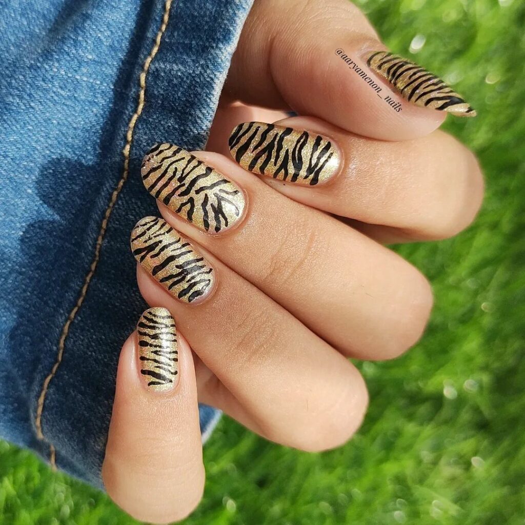 glittery zebra print Nails