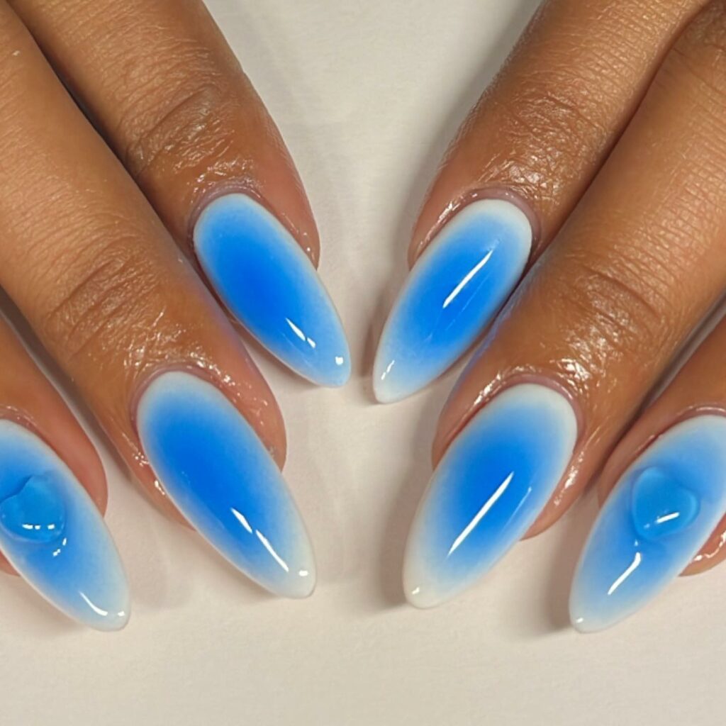 iridescent blue ombre nails