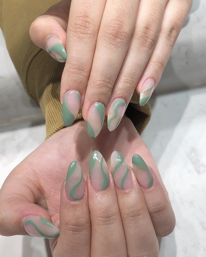 oval sage green nails