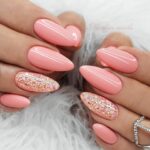 peach nails with glitter