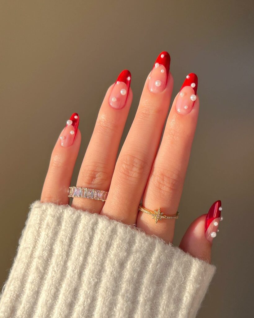 pearl red french nails