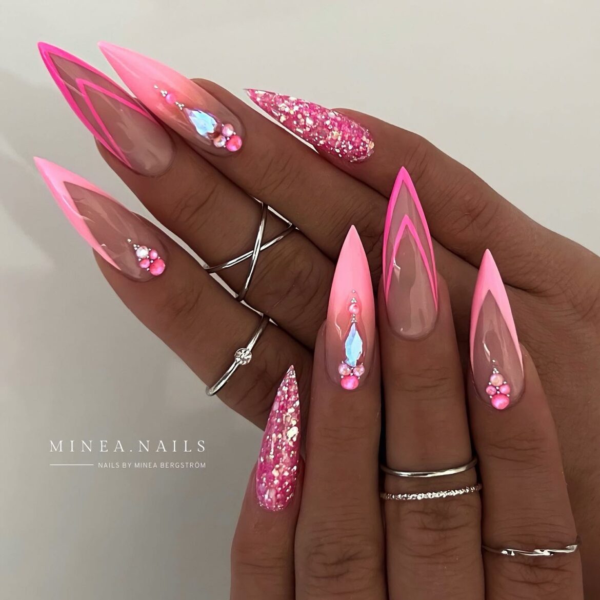 Stiletto Hot Pink French Nails 