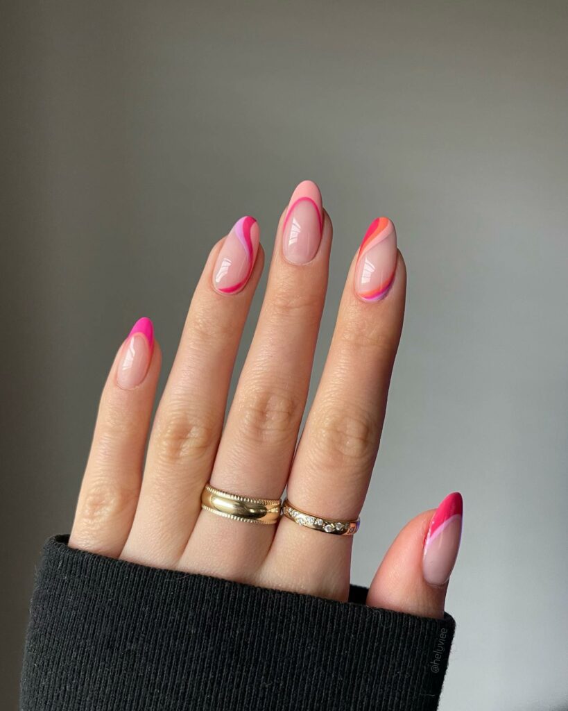 Pink Swirls Preppy Nails