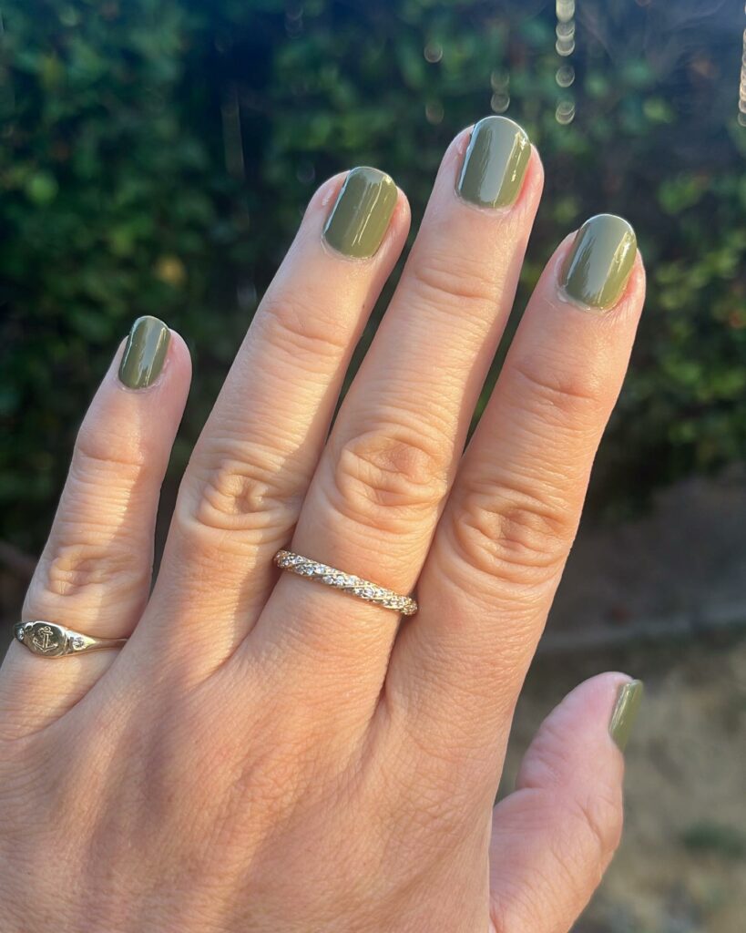 Short Olive Green Nail Design