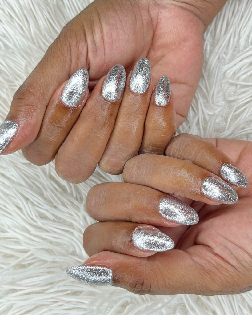 silver glitter Nails