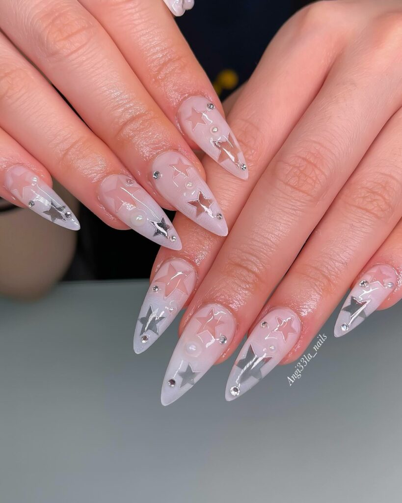 Stars on Clear Light Pink Nails