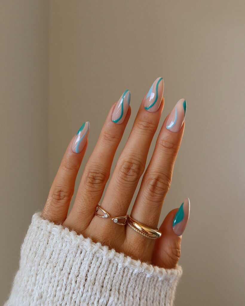 Swirly Teal Nails