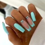 teal nails with gems