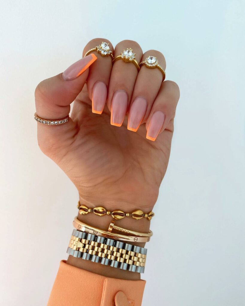 Thin Orange French Coffin Nails