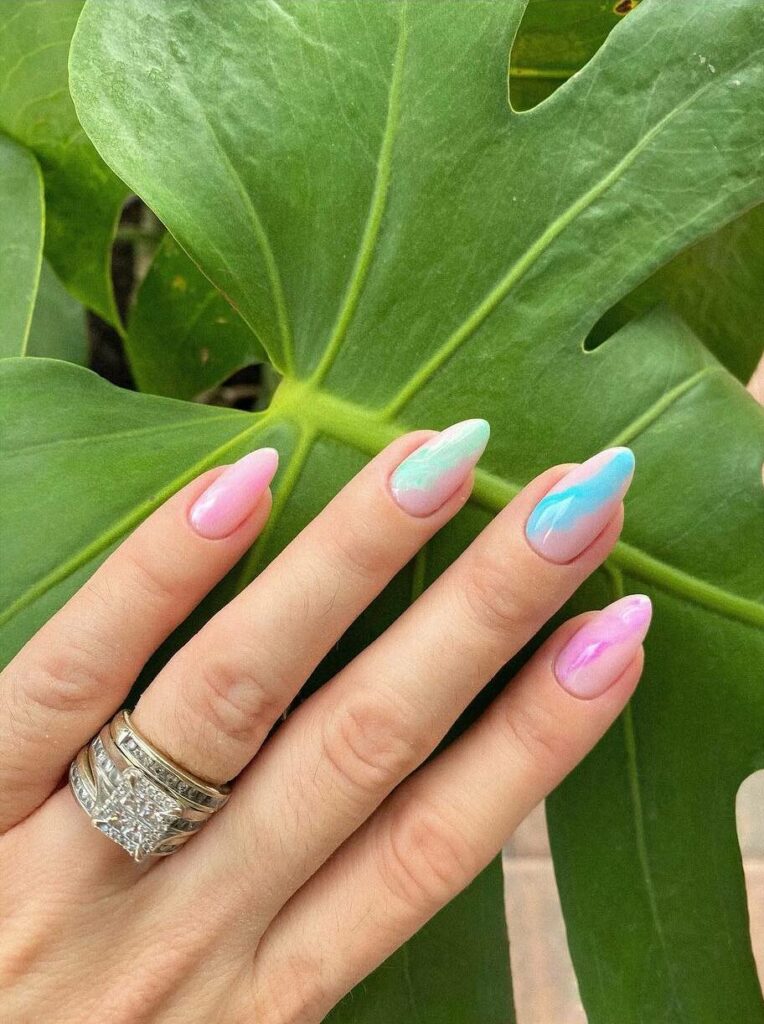 Glossy Cotton Candy Swirl Nails