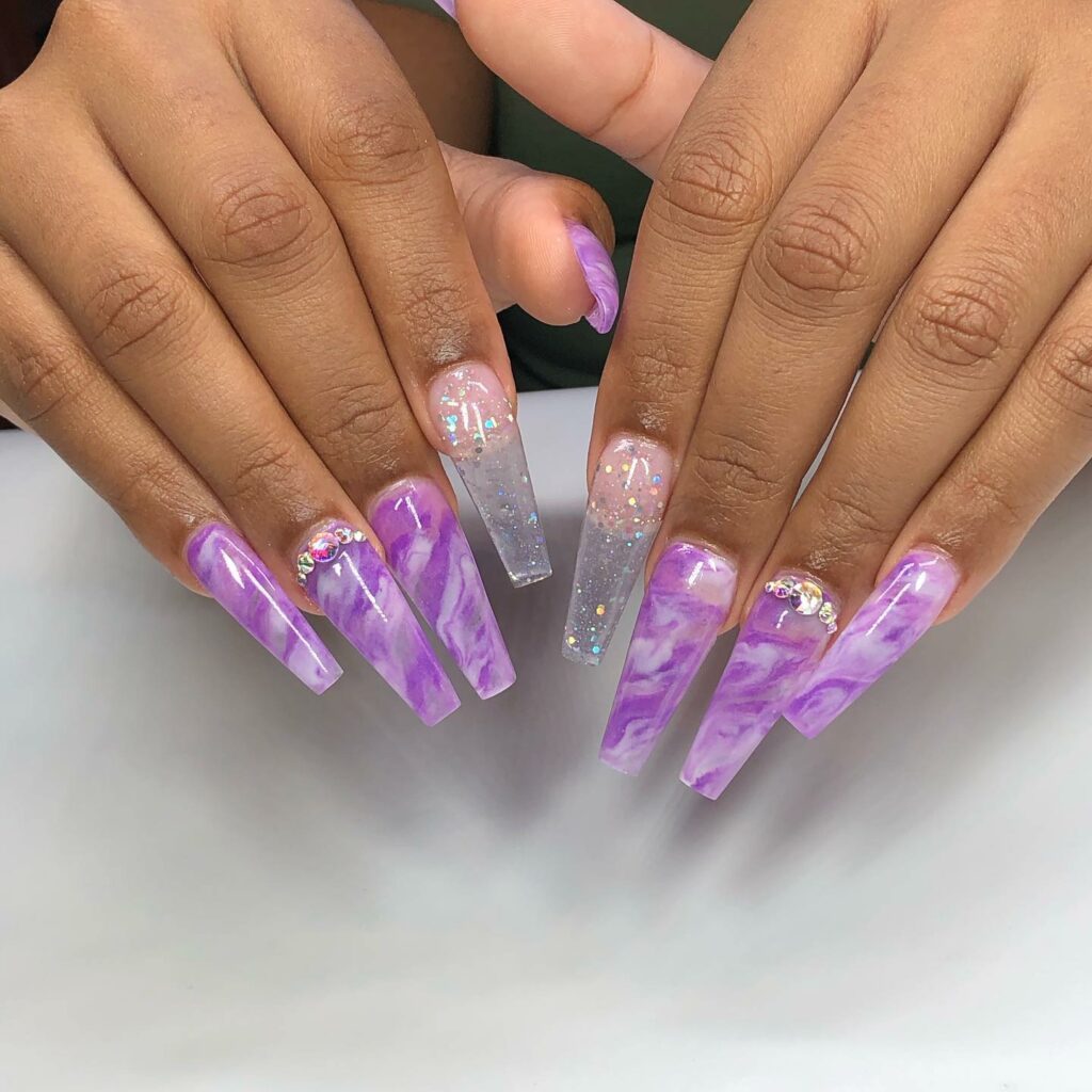 Purple Marble Coffin Nail