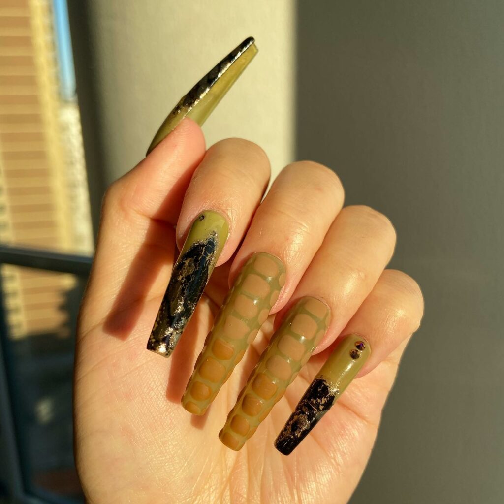 3D Snake Skin On XL Coffin Nails