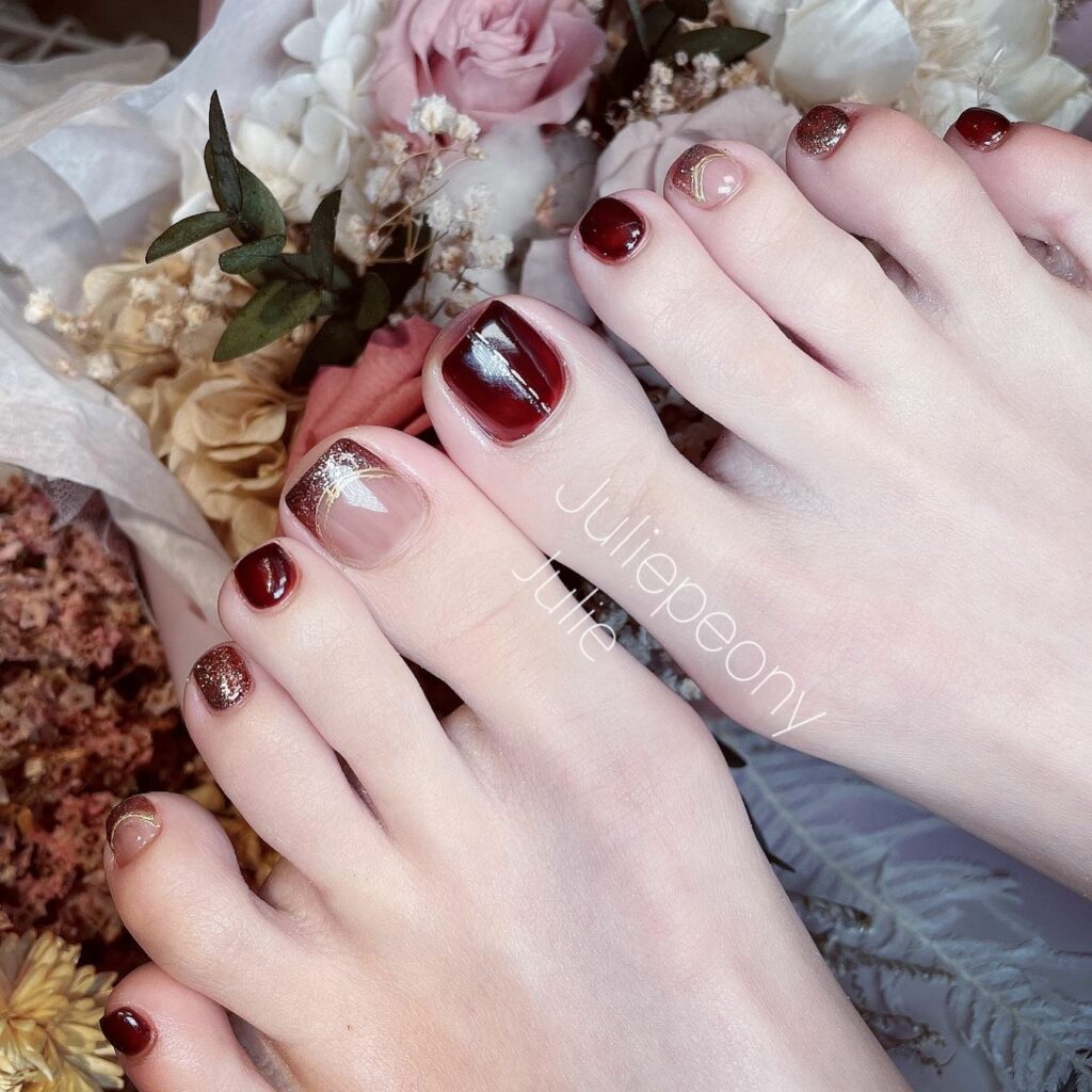 Burgundy French Pedicure