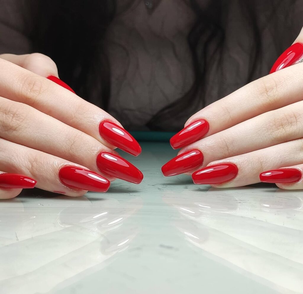 Glossy Red Coffin Nail