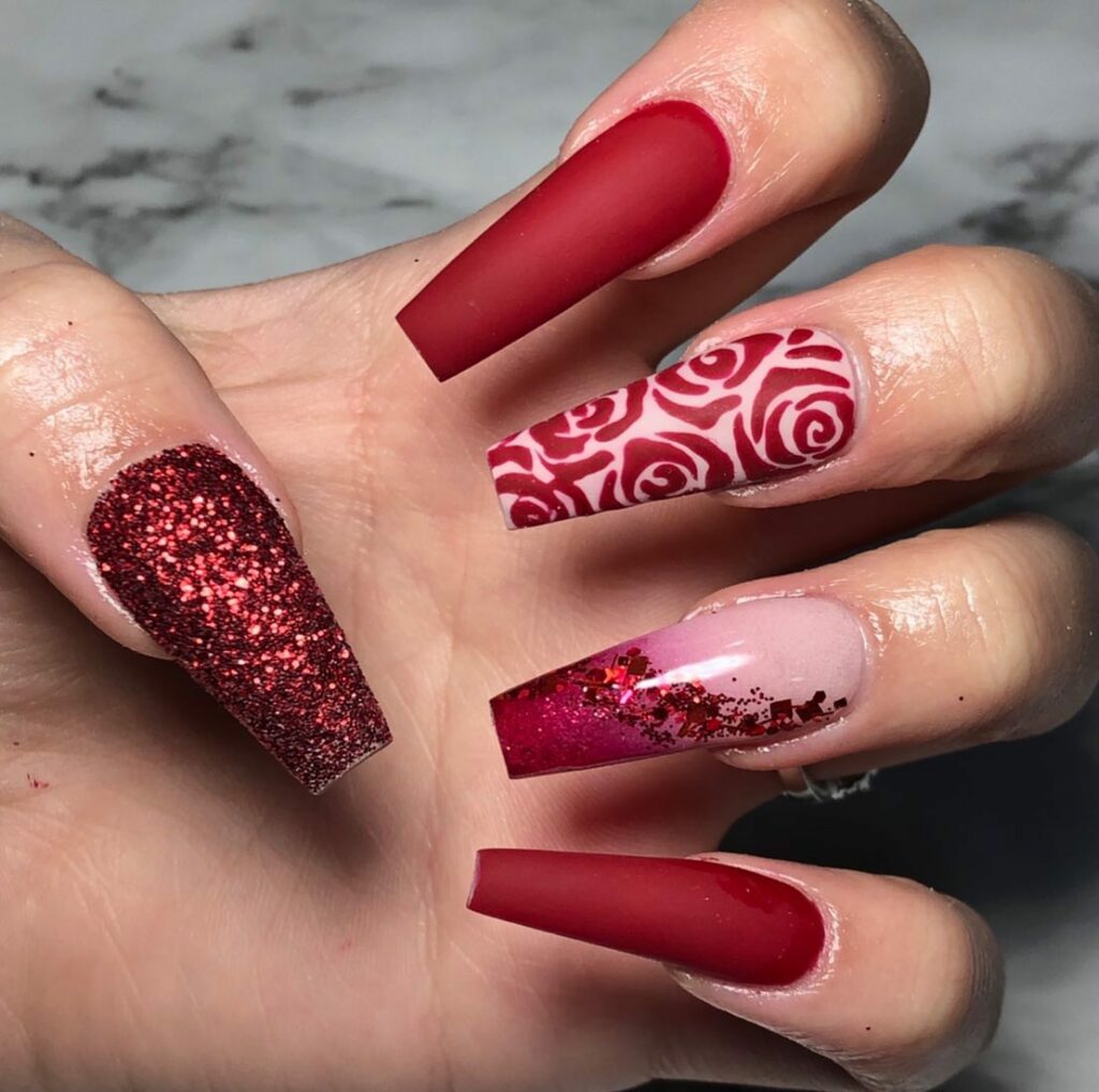 Valentine Inspired Red Coffin Nail
