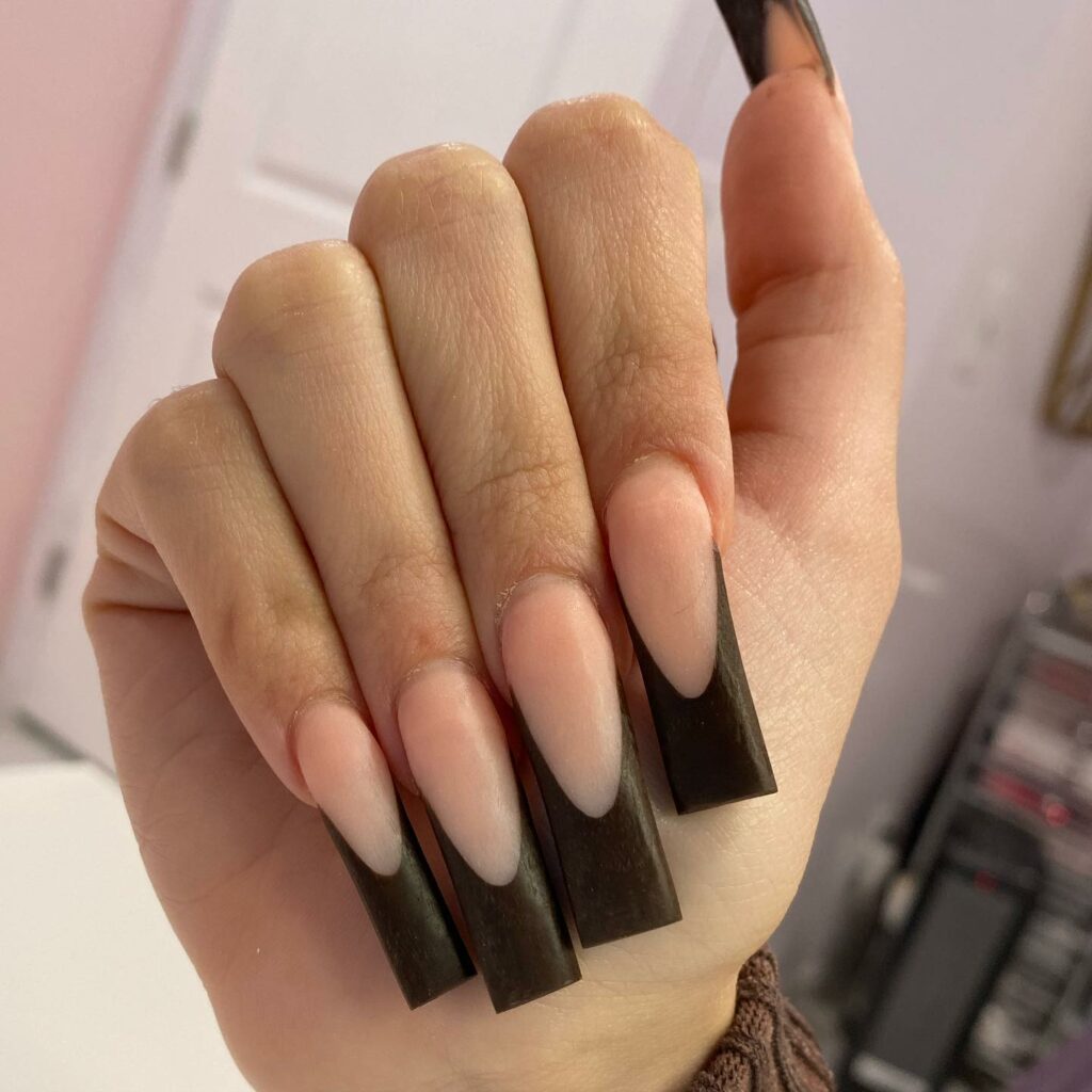 Matte Brown French Tip Nails