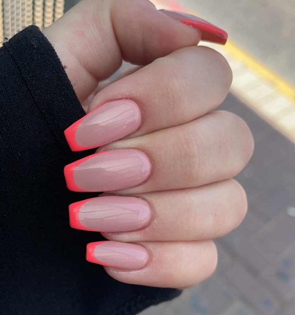 Coffin French Coral Nails