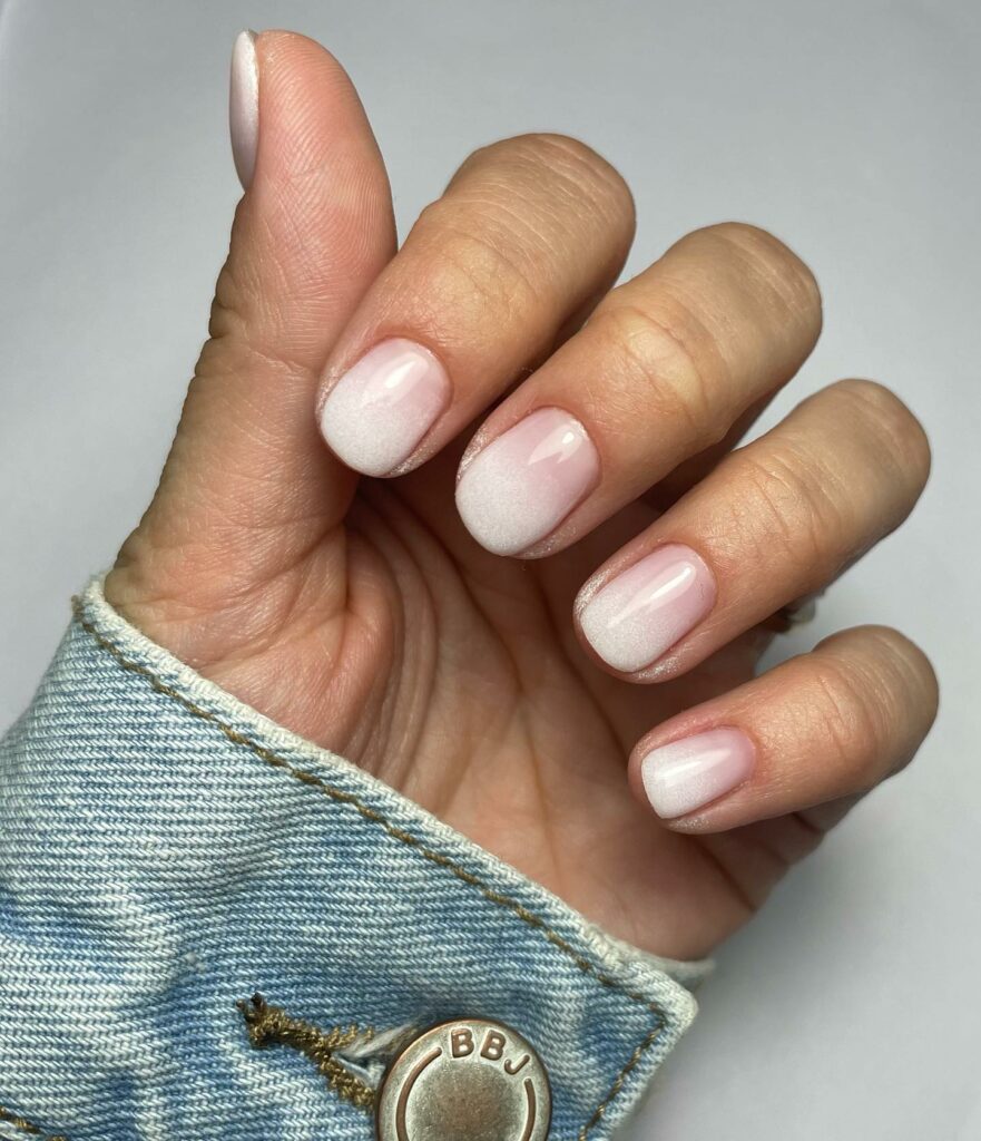 White And Nude Short Ombre Nails