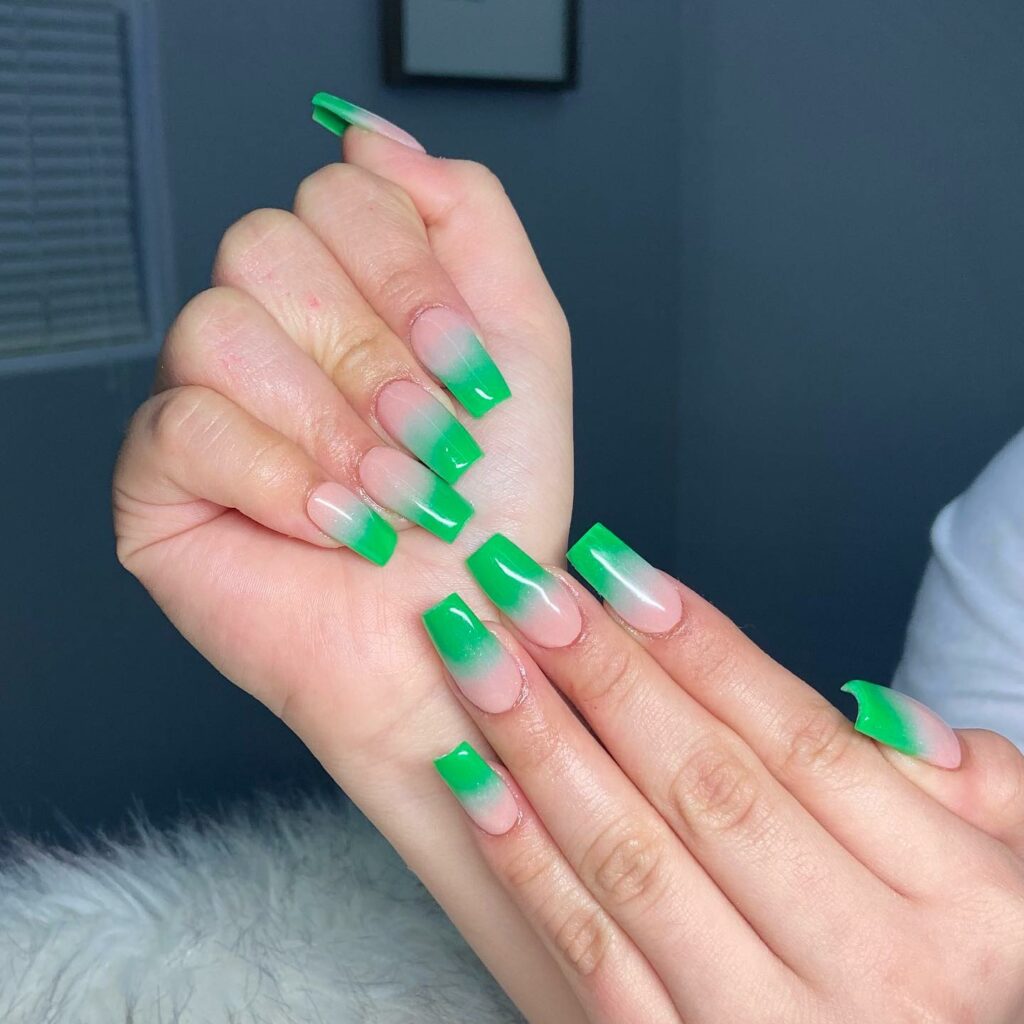 Square-Shaped Green Ombre Nails