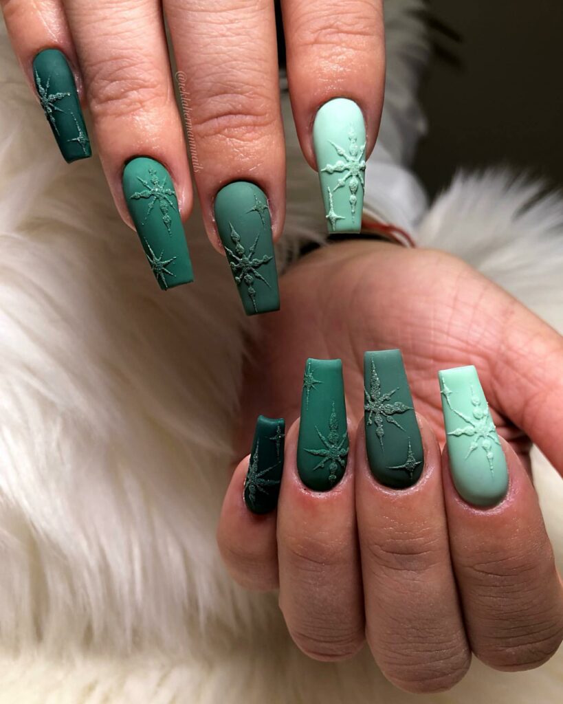 Mystical Forest Hues on Green Christmas Nails
