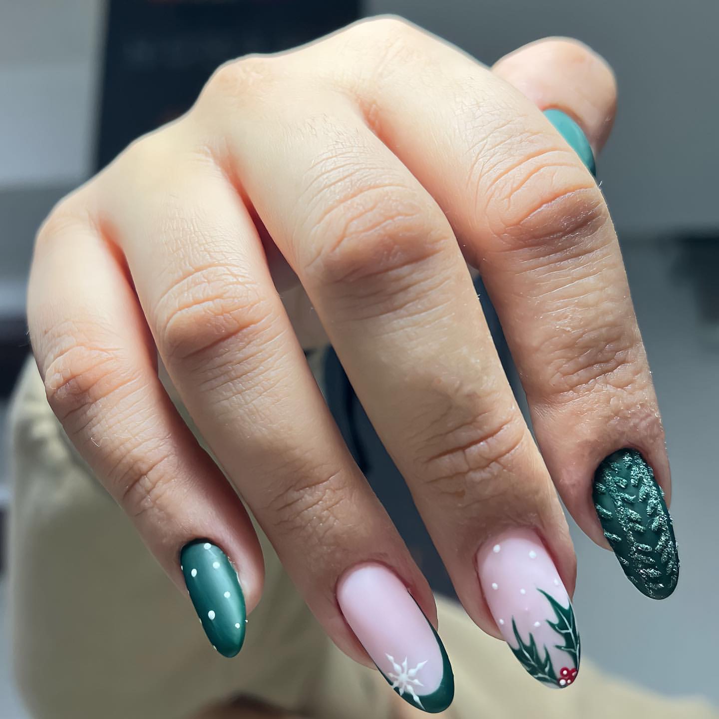 Pastel Tones Green Christmas Nails