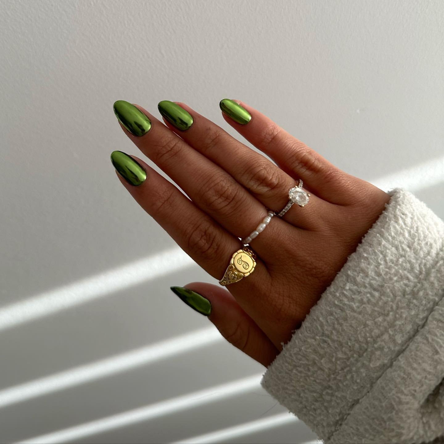 Chrome Green Christmas Nails