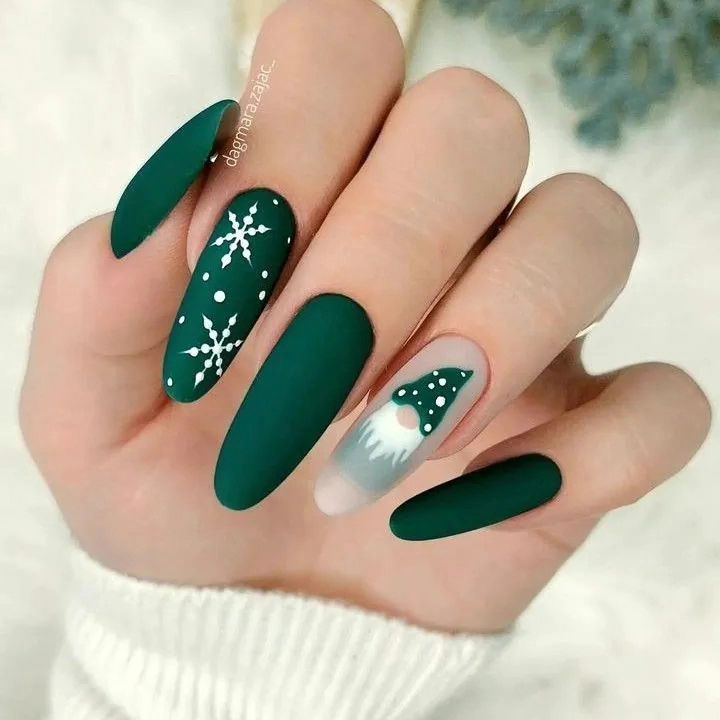 Matte Almond Green Christmas Nails