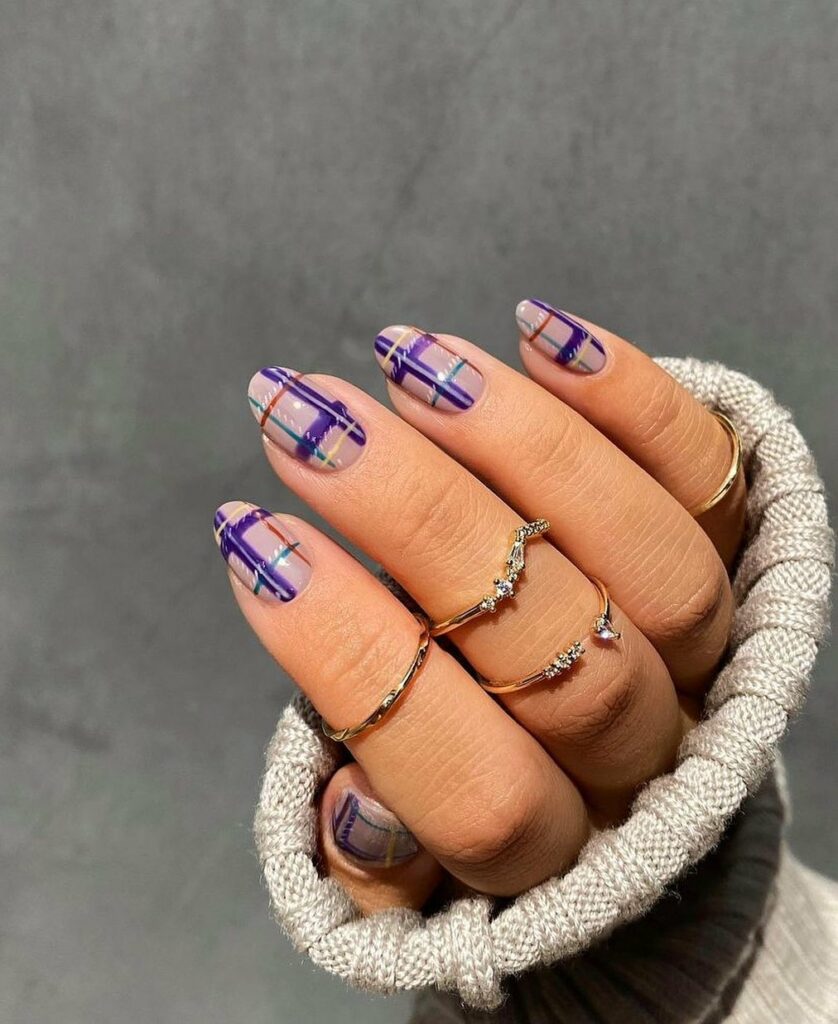 Purple Plaid Nails