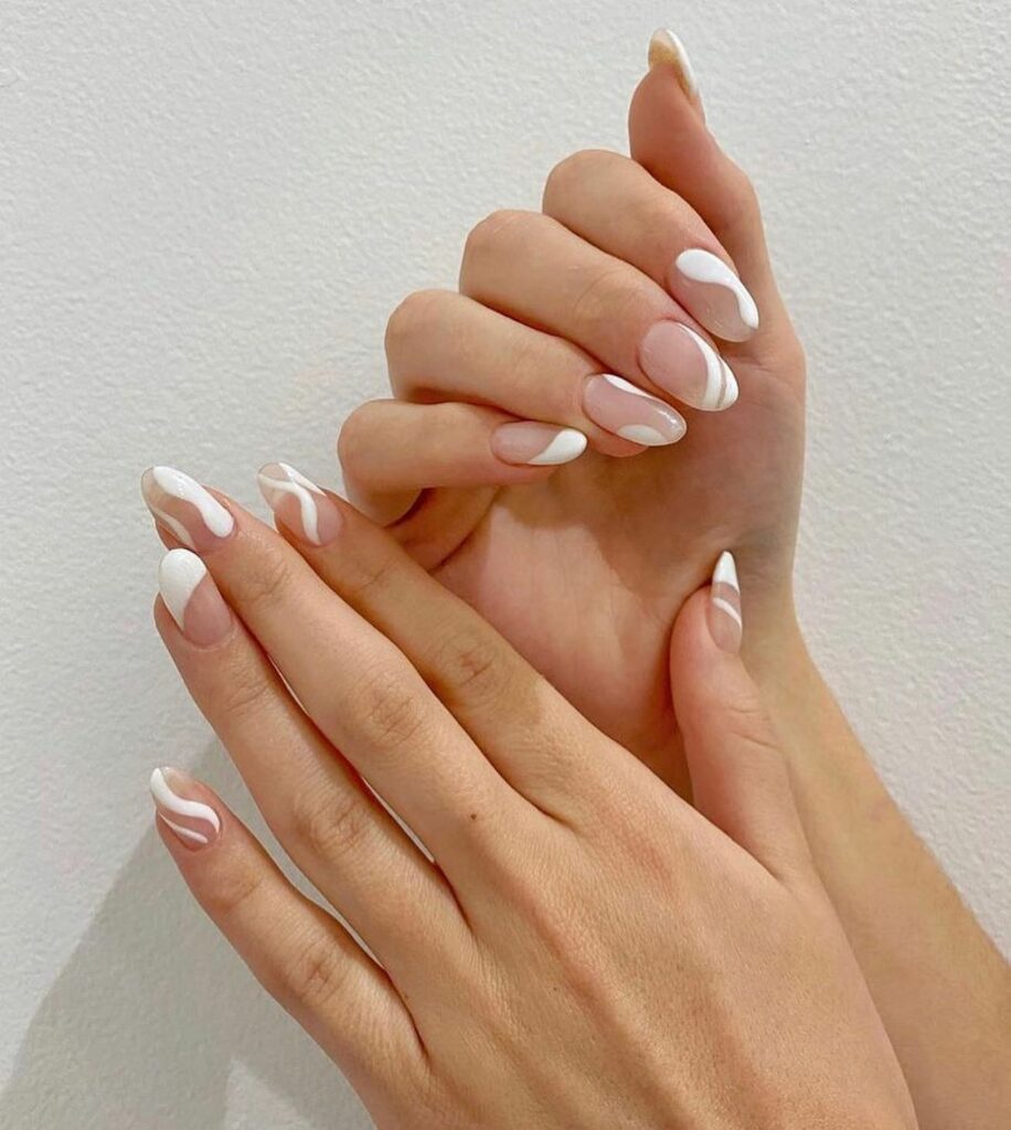 Nude And White Abstract Nails