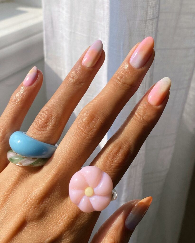 Soft Cotton Candy Color Nails