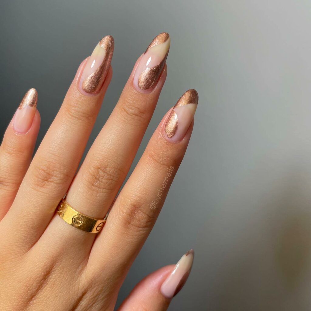Metallic Gold On Almond Abstract Nails
