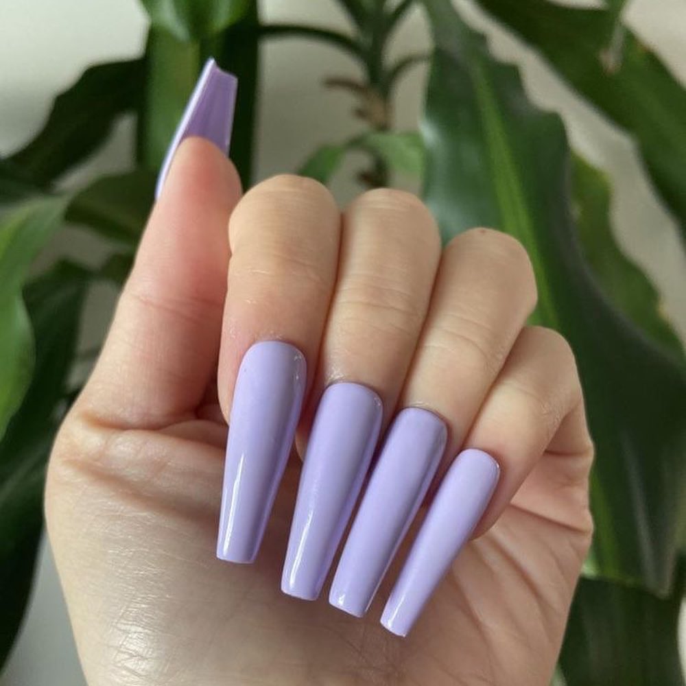 Long Acrylic Purple Coffin Nail