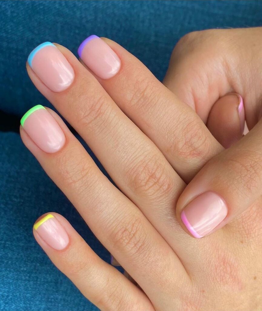 Pastel Color Thin French Tip Nails