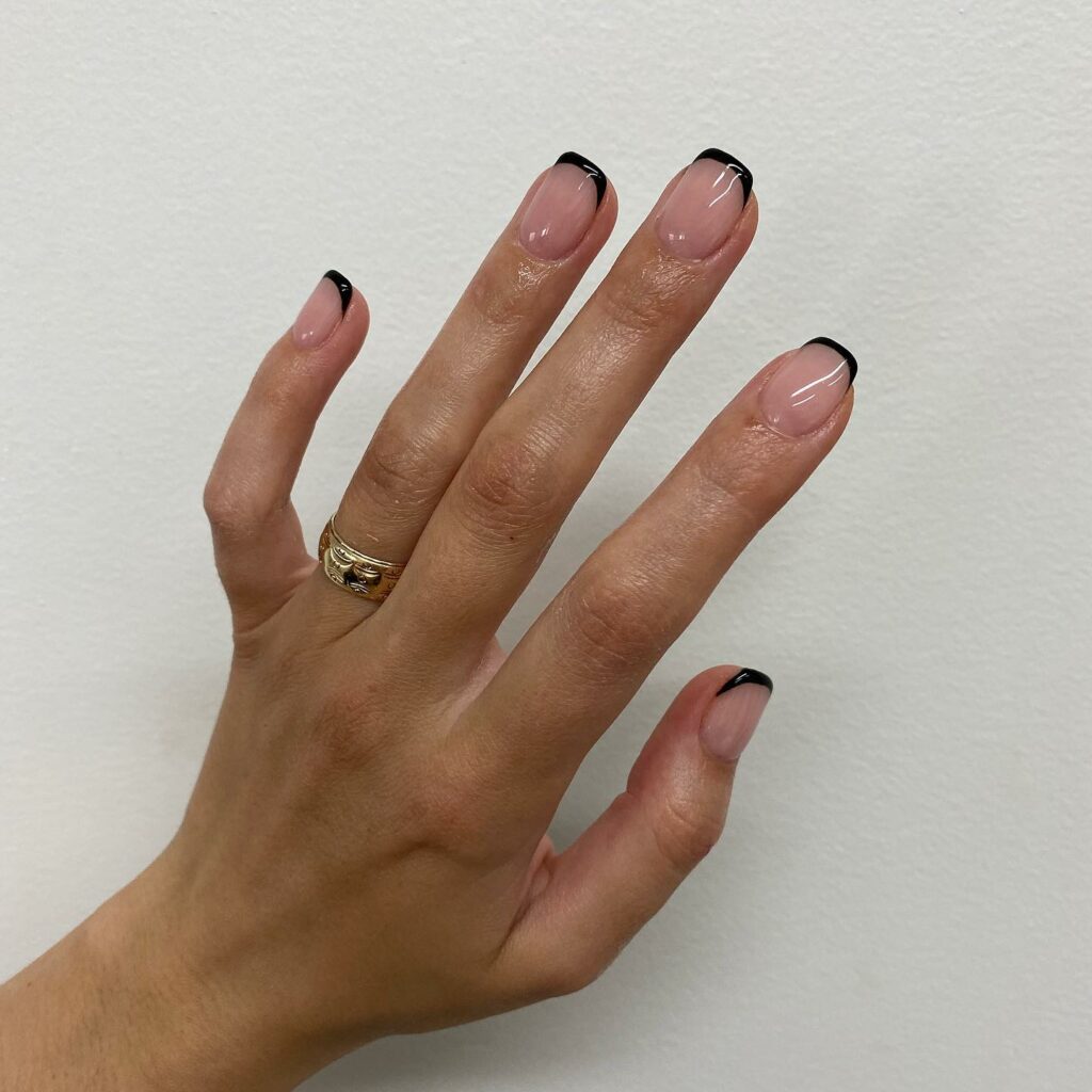 Glossy Thin Black French Nails