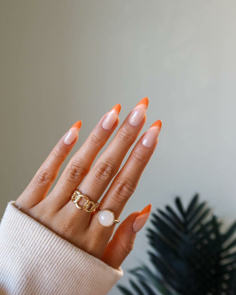 Two Line Orange French Tip Nails