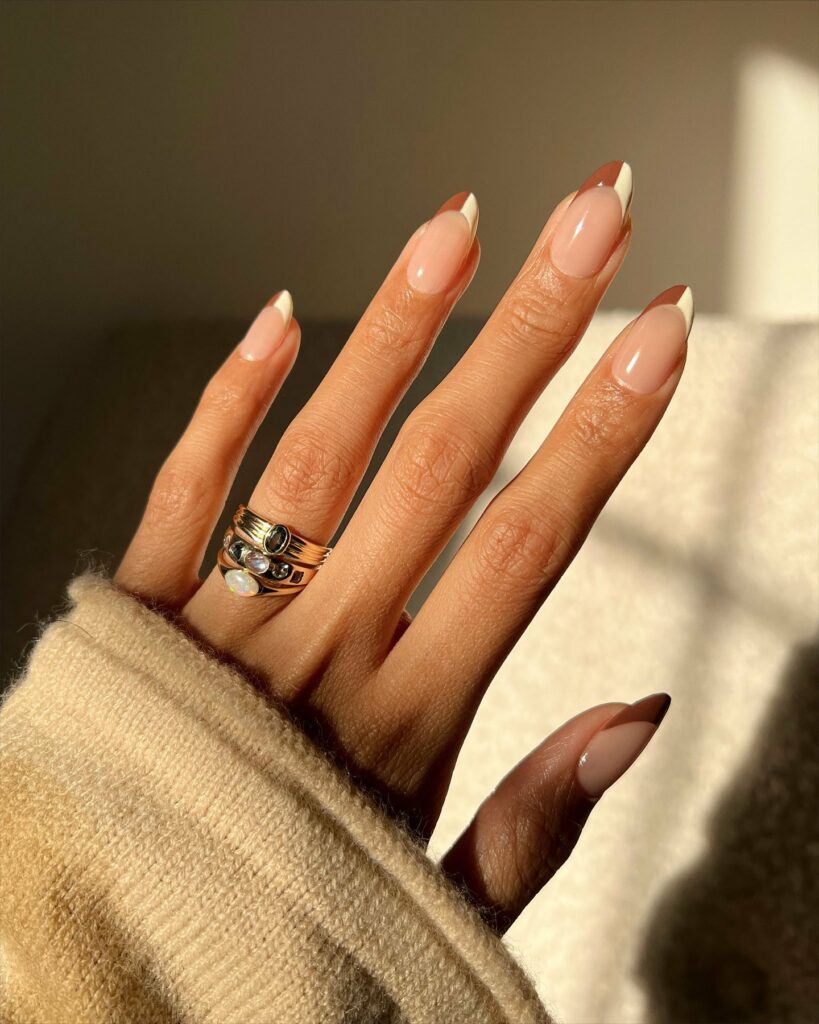 Dual Color Brown French Nail