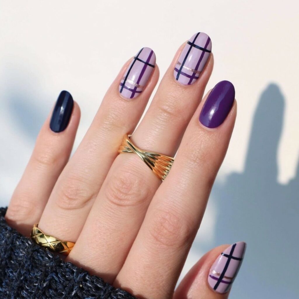 Purple Preppy Plaid Nails