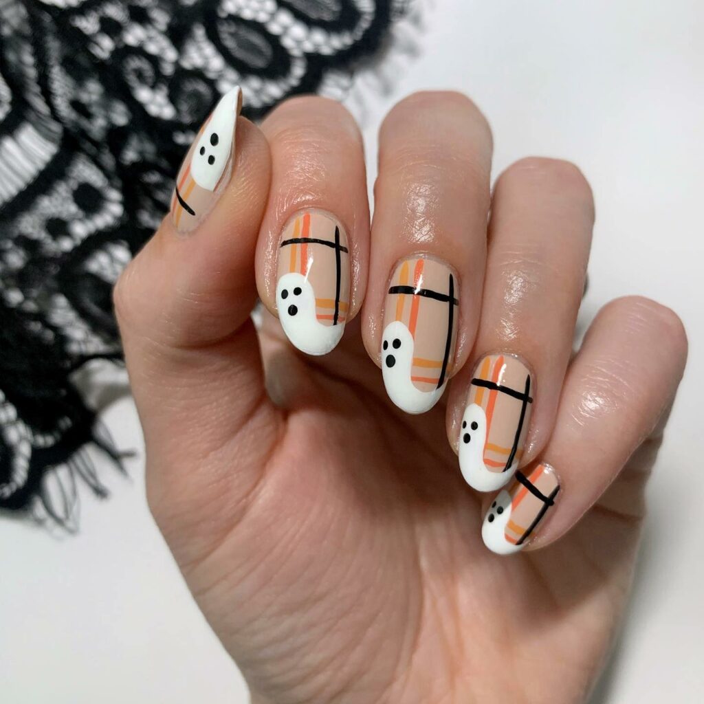 Plaid Nails With Ghost Design