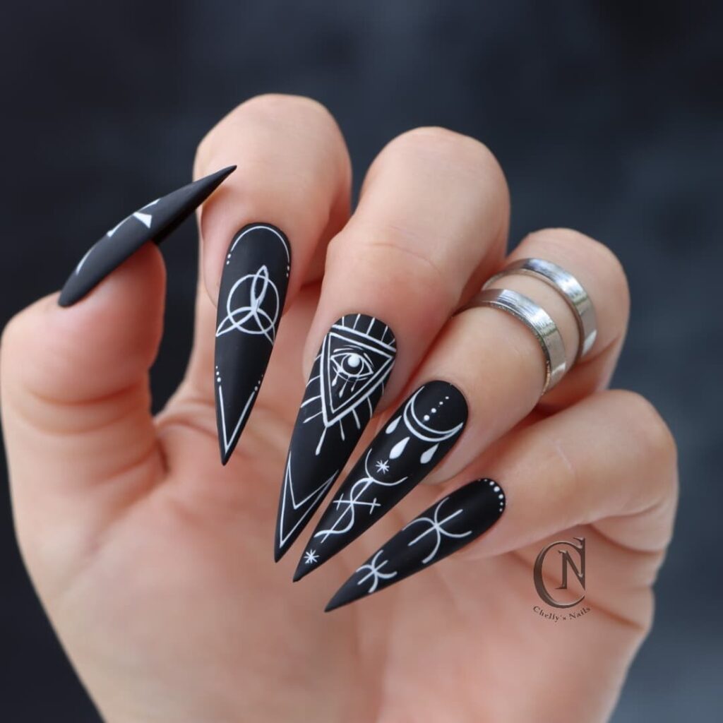 Witch-Inspired Matte Stiletto Emo Nails 