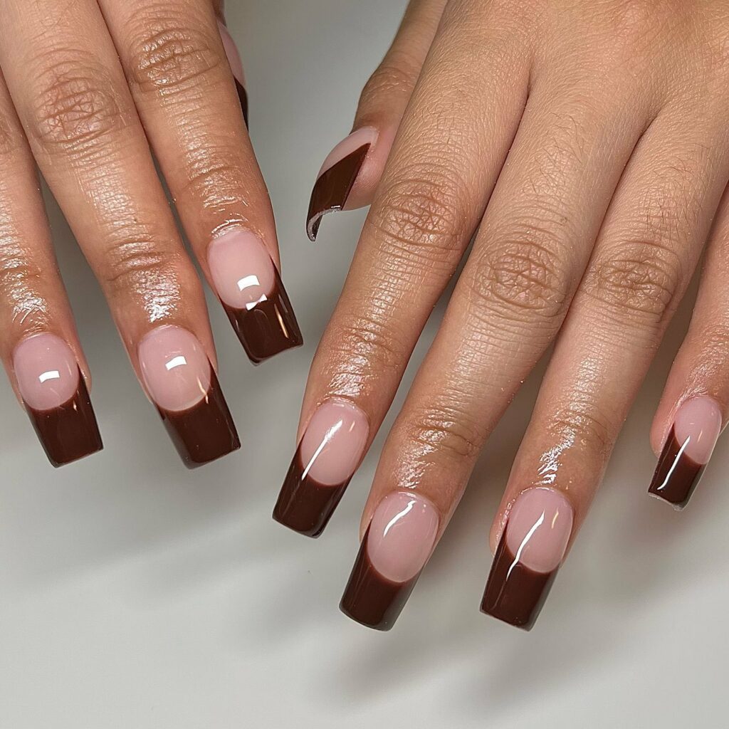 Brown French On Square Shaped Nail