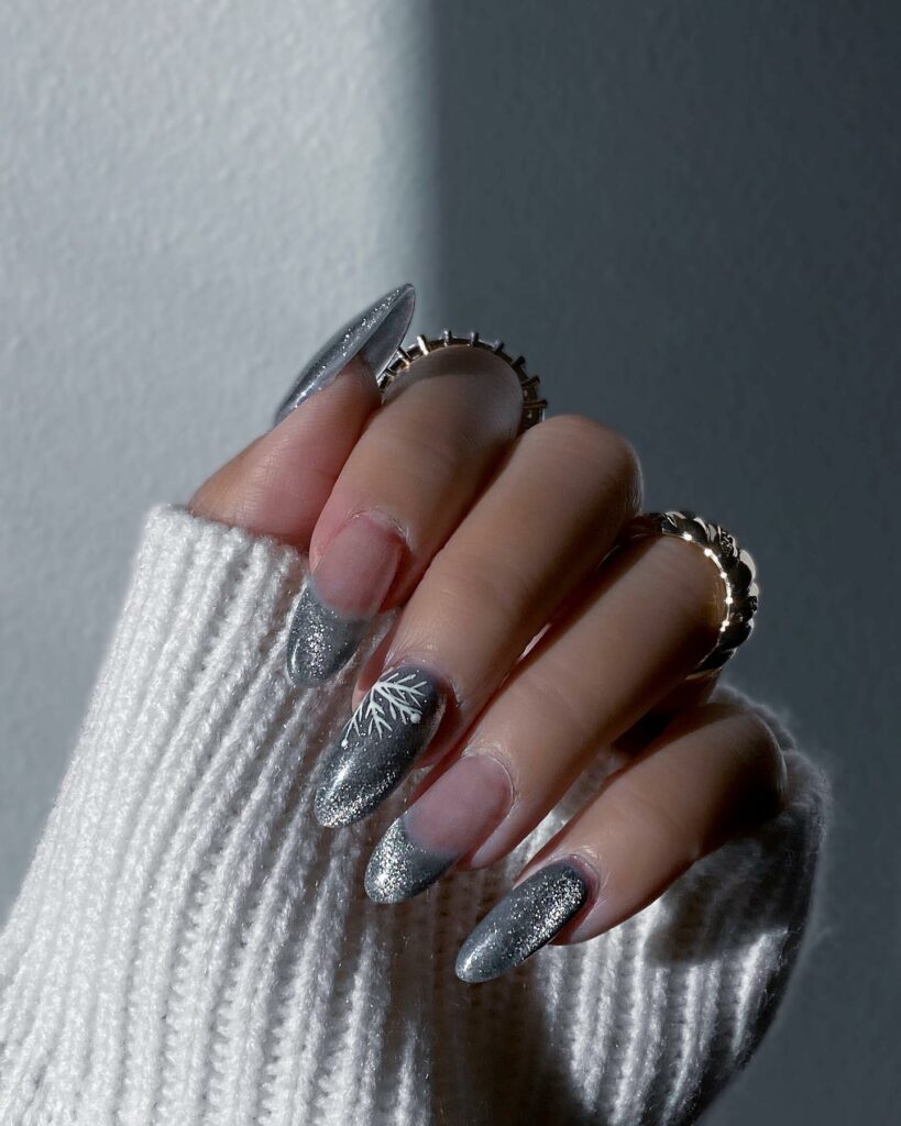 Silver Winter Nails With Glitters