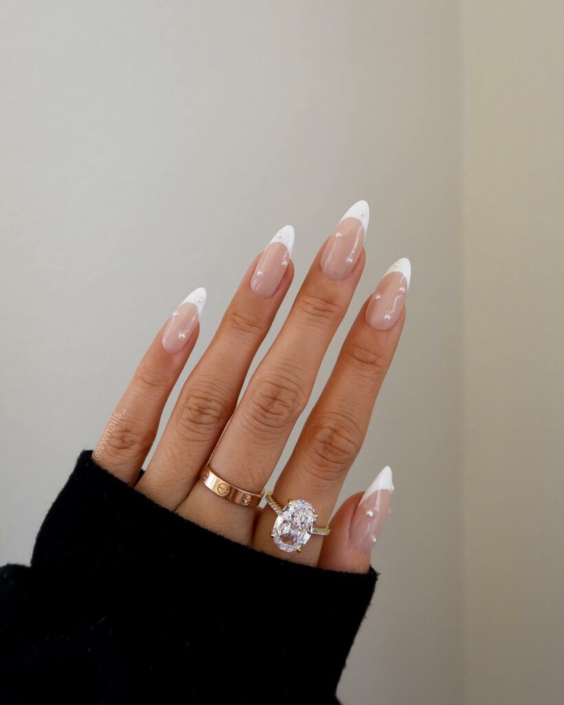 Nude And White French With Pearls