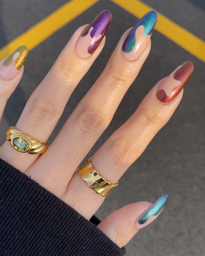 Multi-Colored Metallic Abstract Nails