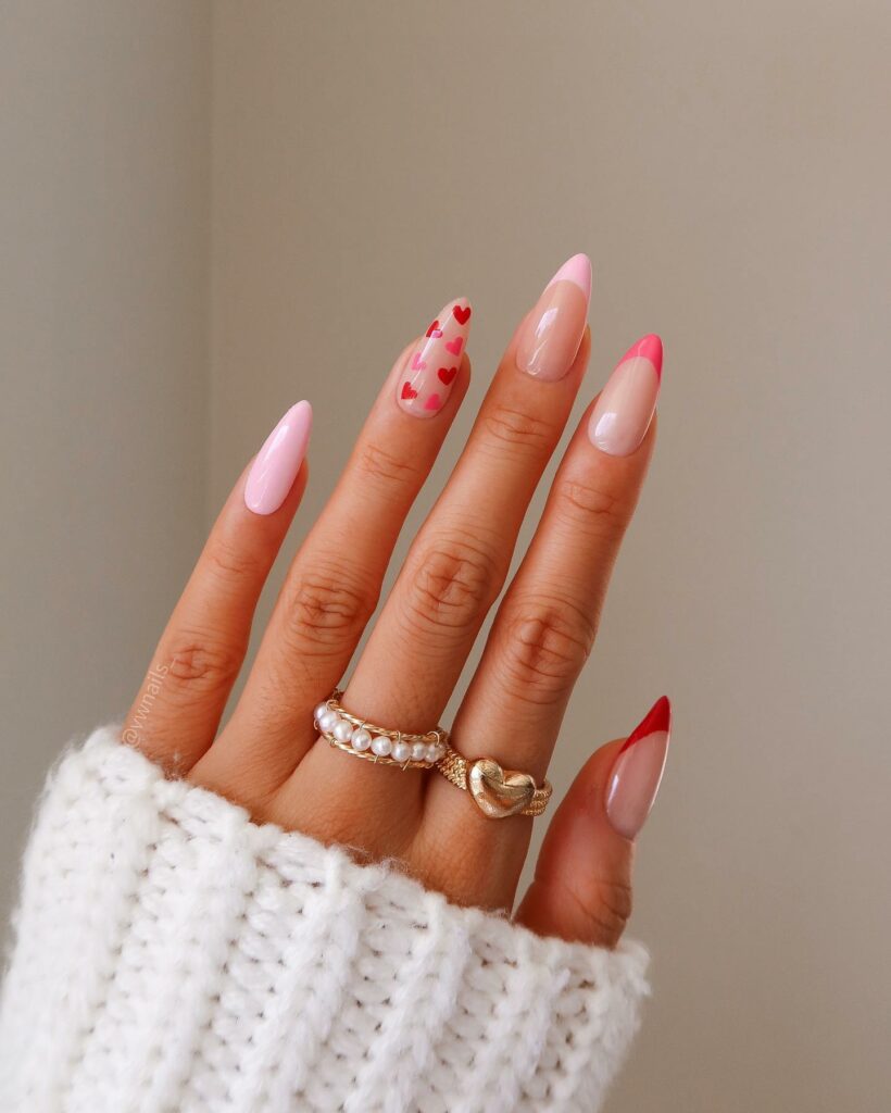 February French Nails With Hearts